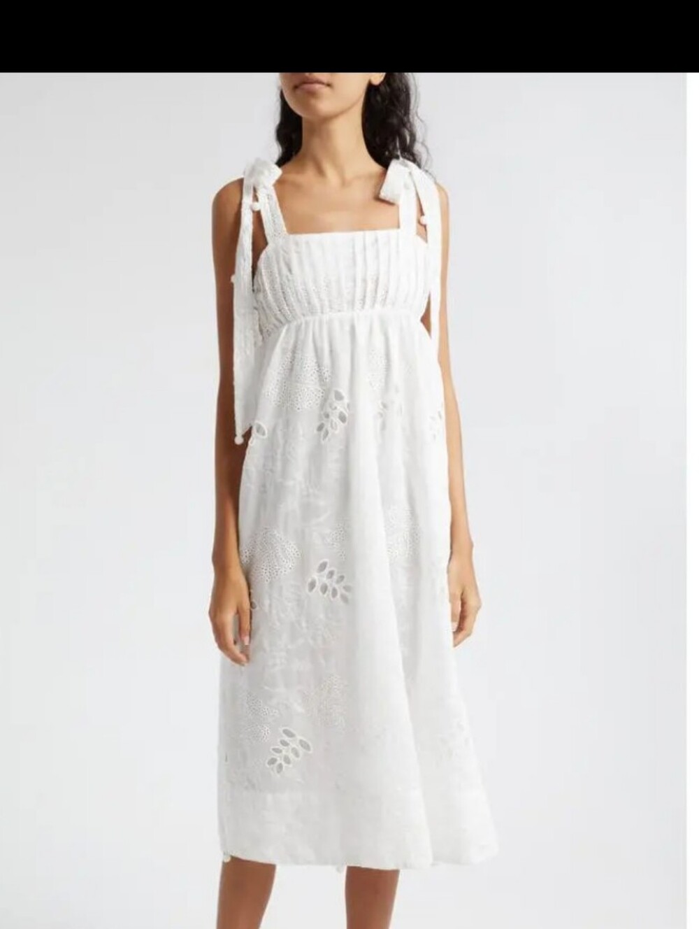 Farm Rio Off White Floral Eyelet Tie Strap Midi Dress Small Flaws